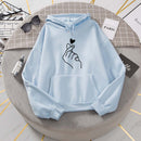 Damen Hoodies Casual Kpop Finger Herz Liebe Muster Kapuzenpullover Mode Hoodie Langarm Damen Pullover Streetwear