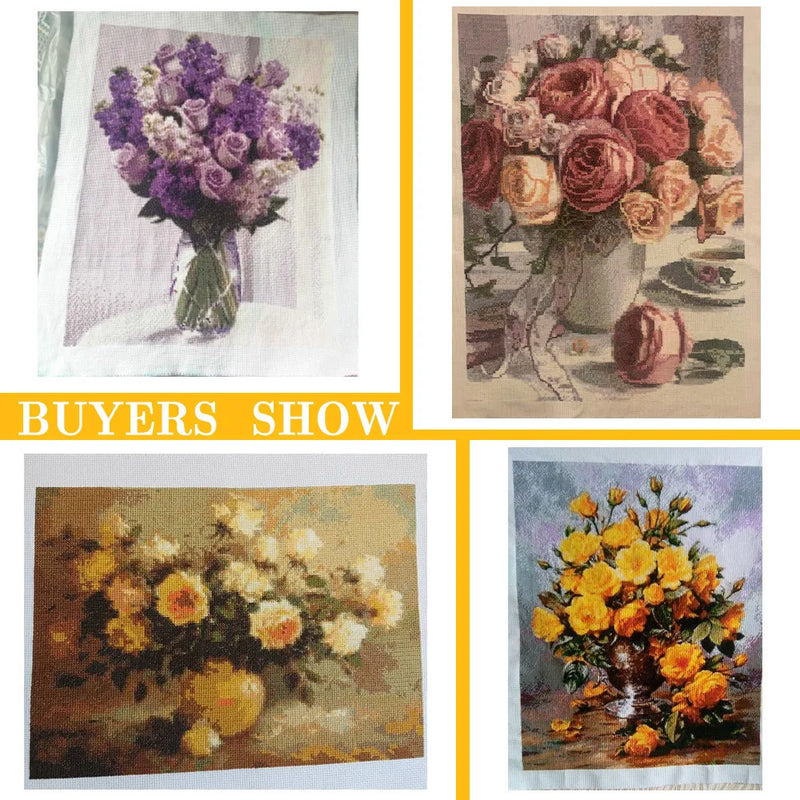 Flower Rose DIY Embroidery 11CT Cross Stitch Kits Craft Needlework Set Cotton Thread Printed Canvas Home Decoration Dropshipping