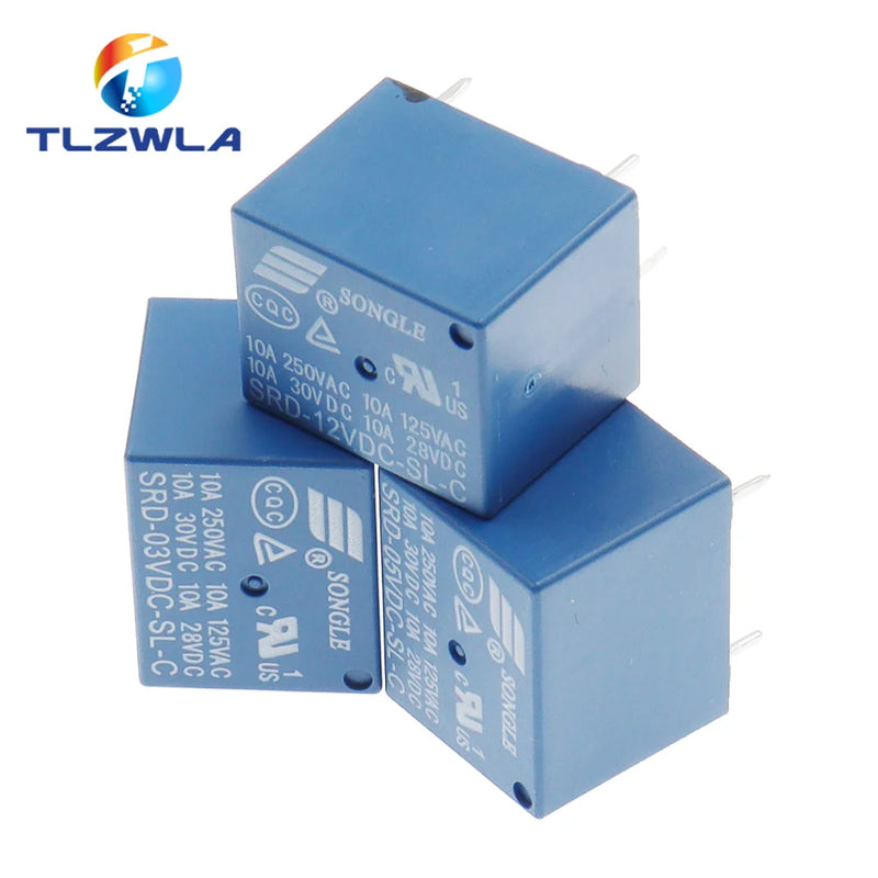 5Pcs Relays SRD-03VDC-SL-C SRD-05VDC-SL-C SRD-06VDC-SL-C SRD-09VDC-SL-C SRD-12VDC-SL-C 3V 5V 6V 9V 12V 24V 48V 10A 250VAC 5PIN