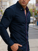 FGKKS New Men Shirts Brand Fashion Quality Smart Business Four Season Long Sleeve Casual Patchwork Elastic Male Dress Shirt
