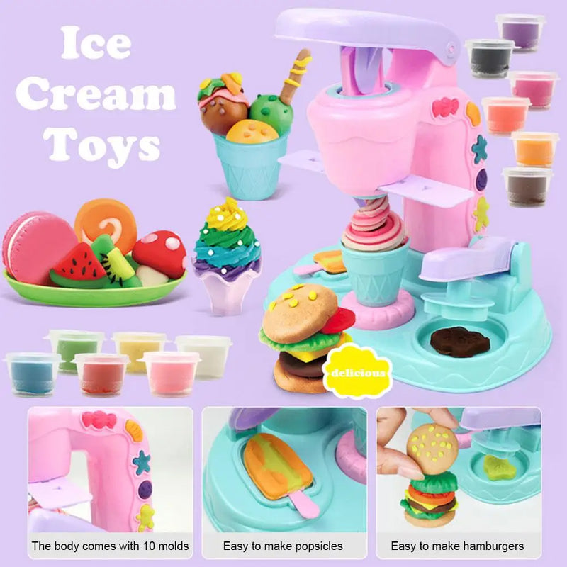Children's Colored Clay Ice Cream Machine DIY Play Dough Tools Ice Cream Plasticine Mold Pretend Kits Toys For Kids Gift