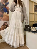 Korobov Sweet A-line Skirts for Women Faldas Para Mujeres Autumn New High-waisted Slim Fairy Cake Skirt Vintage Y2k Long Skirt