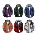 Fall Spring Men Hooded Shirt Color Matching Plaid Print Single-breasted Male Shirt Coat Casual Drawstring Long Sleeves Outerwear