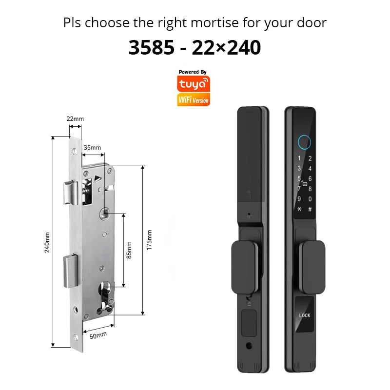 Tuya WiFi Smart Aluminum Door Lock Waterproof Fingerprint APP Password RFID Card Digital Electronic Glass Sliding Door Lock