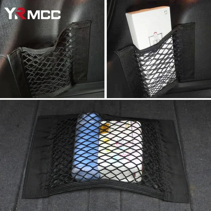 Car Back Rear Trunk Organizer Net Universal Seat Elastic Storage Mesh Tape Magic Sticker Auto Rear Trunk Bag for Stowing Tidying