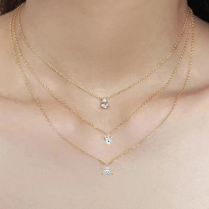 Waterdrop Crystal Pendant Necklace for Women Korean Fashion Gold Color Geometric CZ Choker Chain on Neck Accessories Jewelry