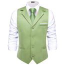 Hi-Tie Solid Black V-neck Men Vest With Tie Jacquard Tuxedo Dress Waistcoat Adjustable Jacket Casual Business Party Fashion