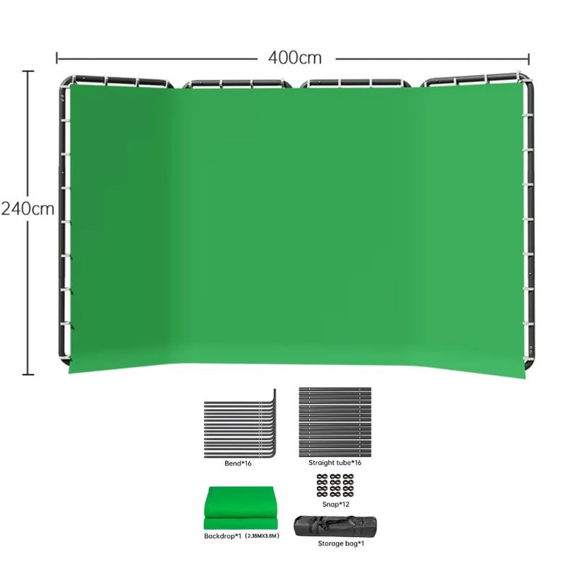 SH Green Screen 2.4X4M Collapsible Chroma Key Backdrop Wrinkle-Resistant Fabric Ultra-Quick Setup background removal for Stream