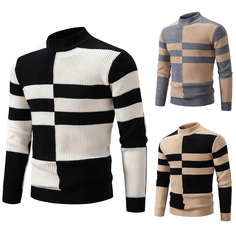2023 Men's New Autumn and Winter Casual Half High Neck Sweater Knit Pullover Tops  Sweater