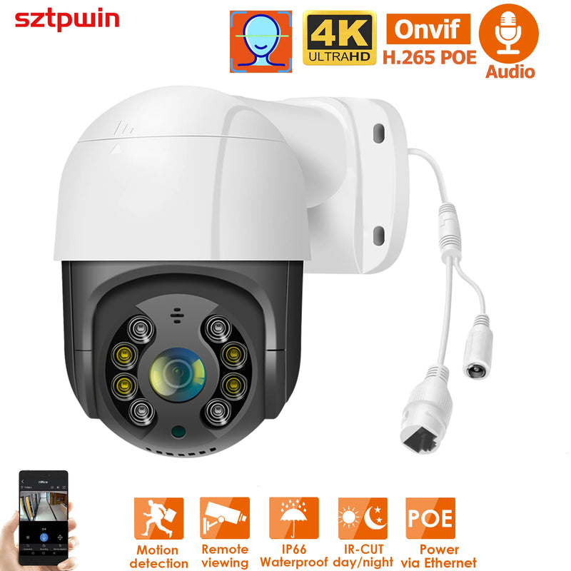 8MP 2.5'' POE PTZ Video IP CCTV Surveillance Security NetworkCamera System 4XDigital ZOOM FaceDetection OutdoorWaterproof XMEYE