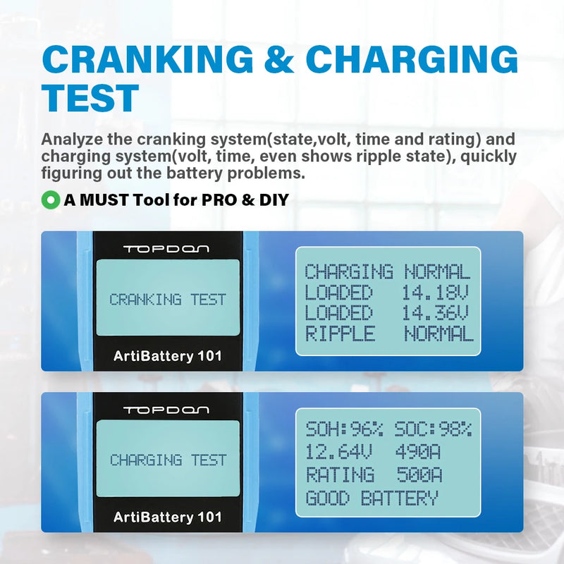 TOPDON AB101 6V/12V Car Battery Tester Voltage Battery Test Auto Charger Analyzer 2000CCA Car Cranking Charging Circut Tester