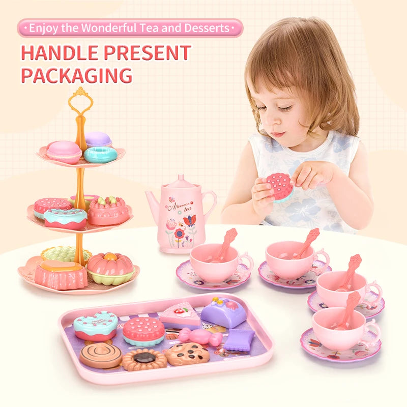 Afternoon Tea Sets Kid Pretend Play Toys Girls Play House Kitchen Food For Children Party/Picnic Gift 42PCS Simulation Cup Cake