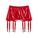 Damen Lackleder-Strumpfbänder mit Metallclips Strapsgürtel Clubwear Bühnenperformance Rave Kostüm Unterwäsche Dessous