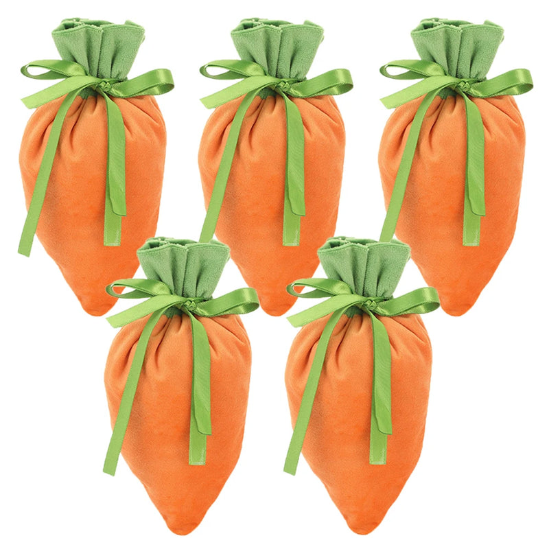 1Pc/10Pcs Easter Carrot Gift Bags Velvet Carrot Drawstring Bags Easter Candy Cookie Packaging for Kids Easter Decoration 2024