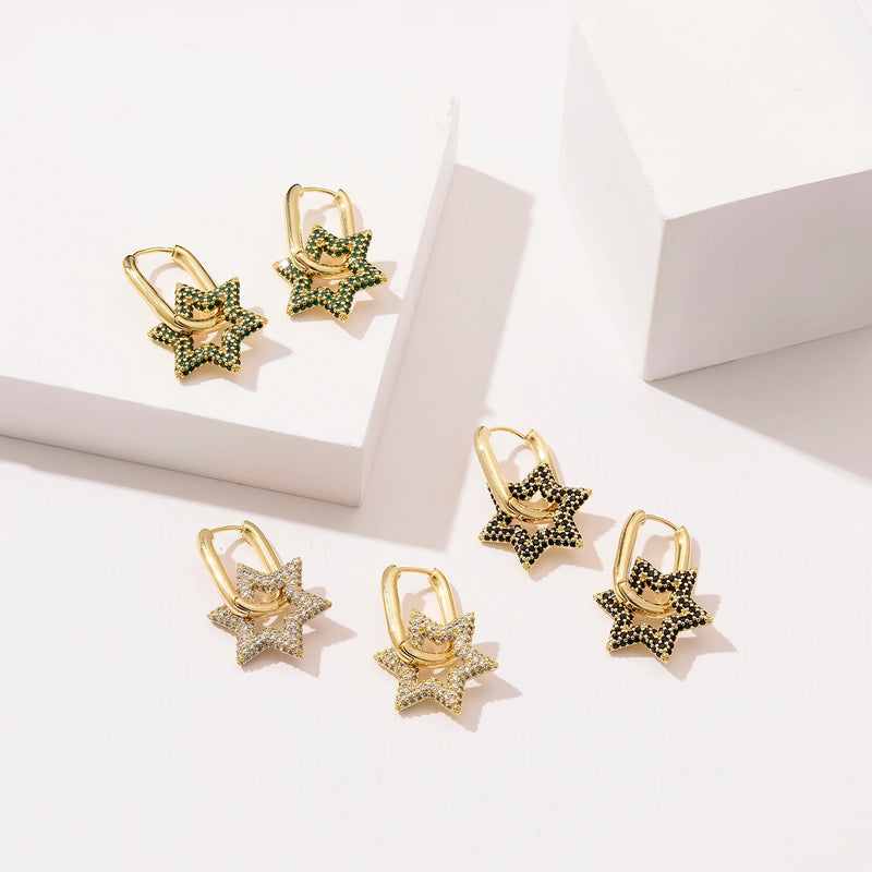 High Quality Zirconia Hoop Earrings for Women Elegant Star Copper Dangle Earrings Female Wedding Party Jewelry Couple Gift