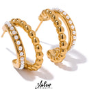 Yhpup Vintage Imitation Perlen 18K Vergoldeter Edelstahl Geometrischer Charm Ohrringe für Frauen Modischer Wasserdichter Schmuck