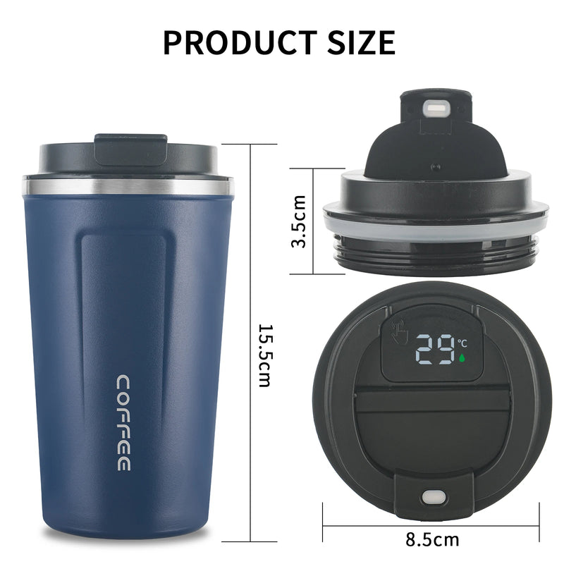 Stainless Steel Vacuum Insulated Travel Coffee Mug, Led Temperature Display Insulated Tumbler, Leak Proof with Lid 510ML