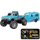 Mini RC Monster Truck with Lights & Trailer Remote Control Truck USB-C Rechargeable Adjustable Speed/Steering Children Toy Gift