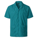 Herren Traditionelles Kubanisches Camp-Collar Guayabera Hemd Kurzarm Besticktes Mexikanisches Karibik-Stil Strandhemd mit 4 Taschen