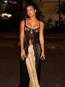 Weird Puss Backless Sexy Women Camisole Leopard Mesh Patchwork Ruffles Sexy Club Party Midnight Hot Girls Wild Coquette Maxi Top