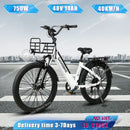 Electric Bike 750W Powerful Motor 48V14AH Removable Battery Electric Bicycle with Basket 26-inch Aluminum Alloy Frame City Ebike