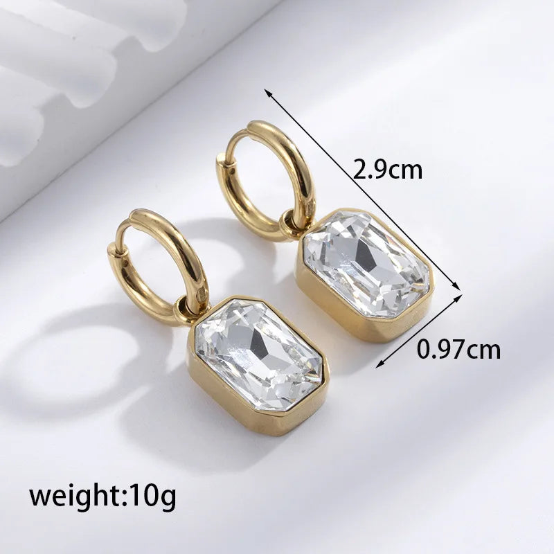 Trendy Square Stainless Steel Zirconia Earrings For Women Girls Gold Color Metal Crystal Earring Party Birthday Daily Jewelry