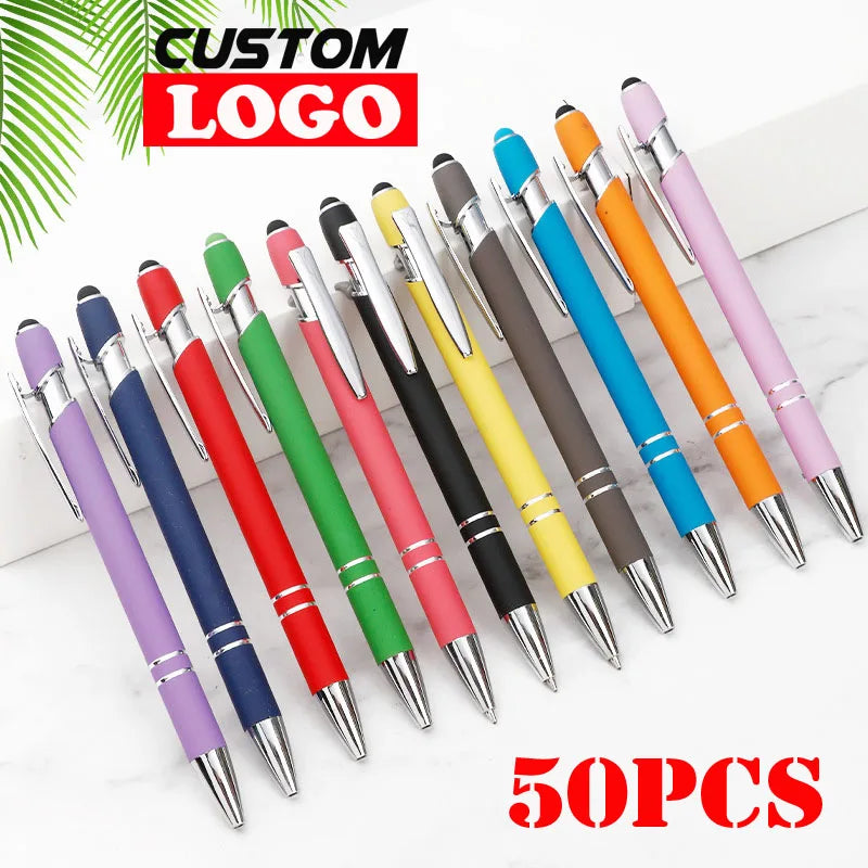 50pcs Light Metal Ballpoint Pen Touch Screen Pen Office School Advertising Pen Custom Logo Text Engraving Laser Engraving