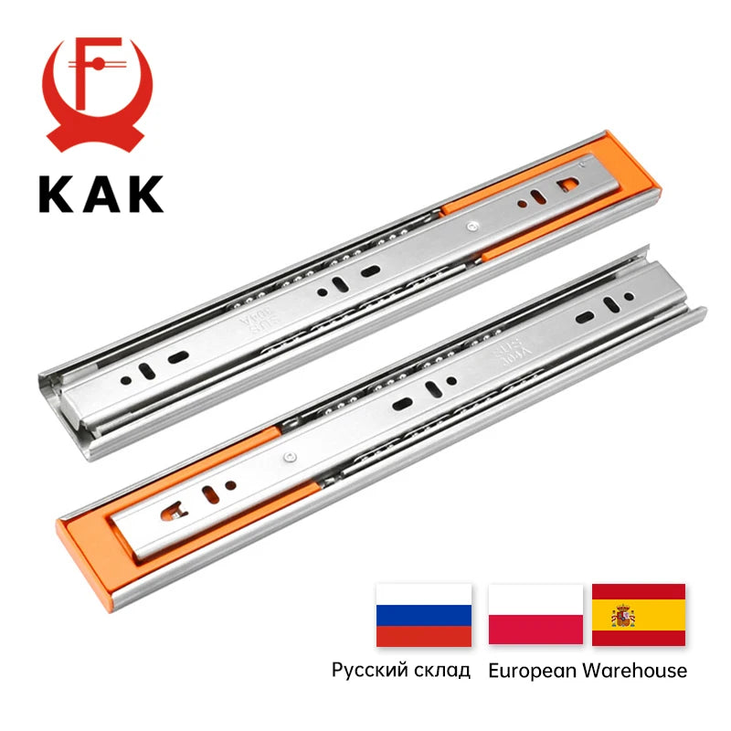 KAK 10" - 22" Stainless Steel Drawer Slides Soft Close Drawer Track Rail Sliding Three-Section Cabinet Slides Furniture Hardware