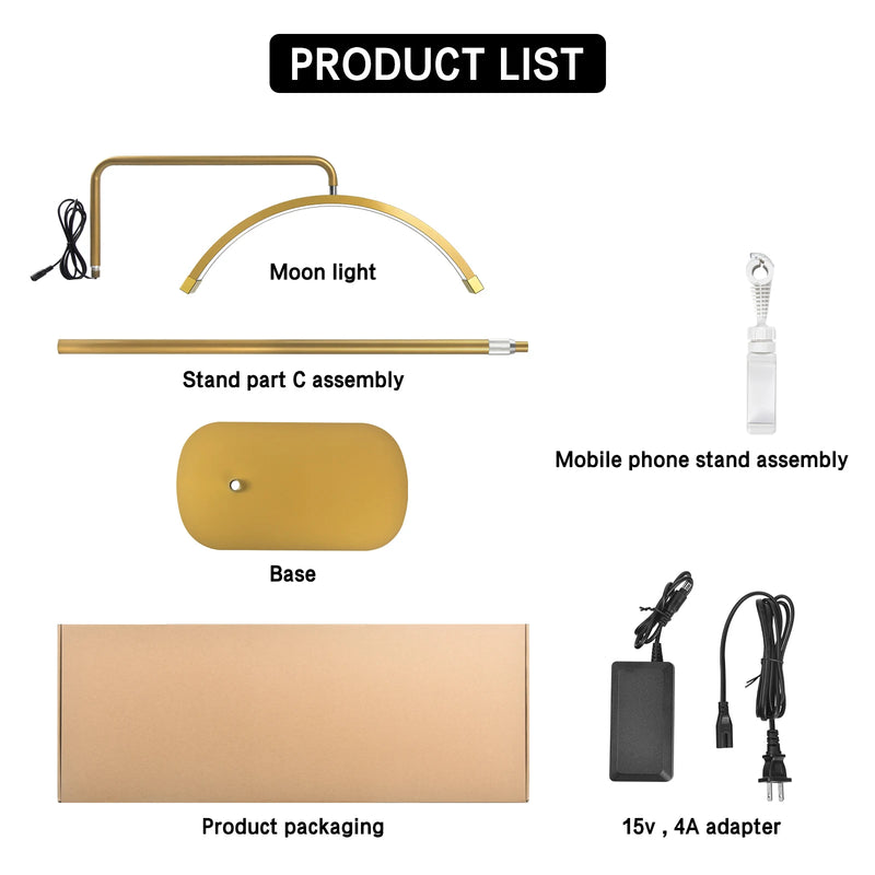 Fosoto FT-Y9 28 inch Gold Lamp LED Half-Moon Shaped Light Led Video Lash Light With Lamp Stand For Beauty Eyelash Tattoo Makeup