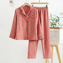 Floral Printed Cotton Women's Pajamas Suit for Spring and Autumn Jacquard Long Sleeved Large Size Home Women Sleepwear Set