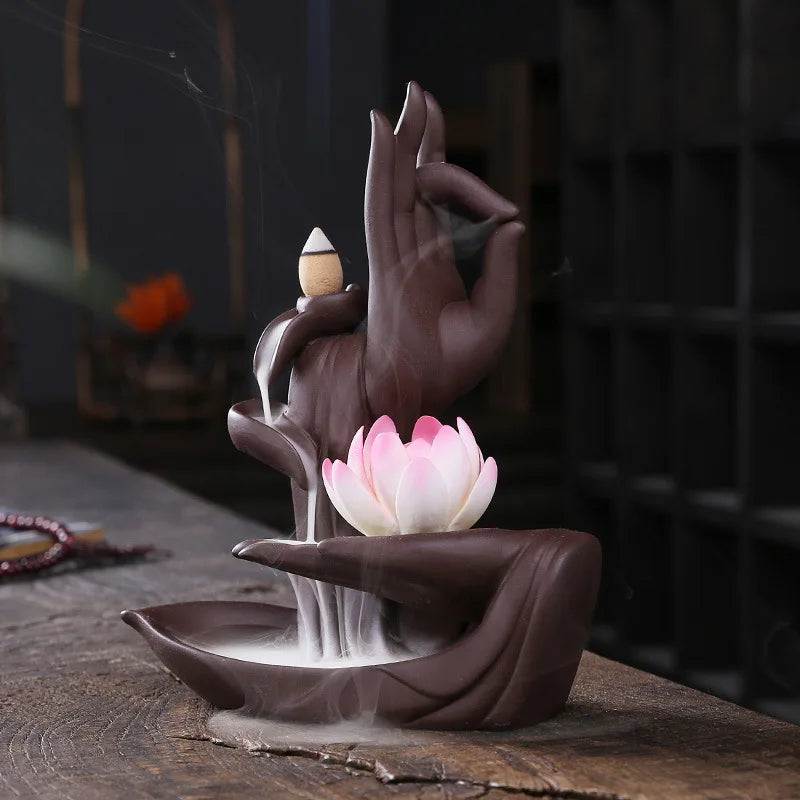 1pc, Lotus Waterfall Incense Holder Ceramic Handicrafts, Aromatherapy for Home Decor, Office, Yoga, Relaxation (Without Incense）