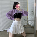 Female Cut Out Crop Top Hoodie Long Sleeve Hooded Pullover Sweatshirt Drop Shoulder Drawstring Hoodie Crop Jumper-Top