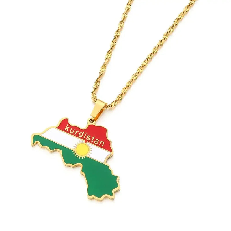 Kurdistan Map and Flag Pendant Necklace for Lovers Men Women Ethnic Jewelry Kurdistan Patriotic Gift