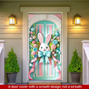 Easter Door Cover Decoration Plush Rabbit Wreath Easter Egg Coloured Ribbon Background Indoor Outdoor Porch Banner Party Supply