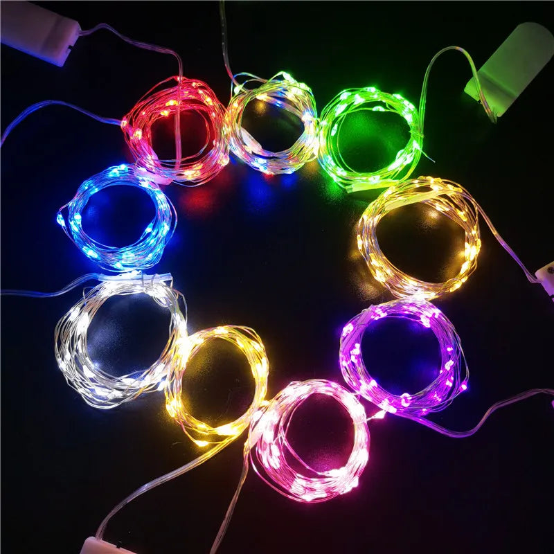 10pcs 5pcs Copper Wire LED String Lights Holiday Lighting Fairy Garland for Christmas Tree Wedding Party Decoration Lamp CR2032