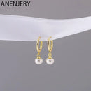 ANENJERY Silver Color Flat Pearl Hoop Earrings Hot Fashion Simple Charms Earrings for Women Girl Wholesale