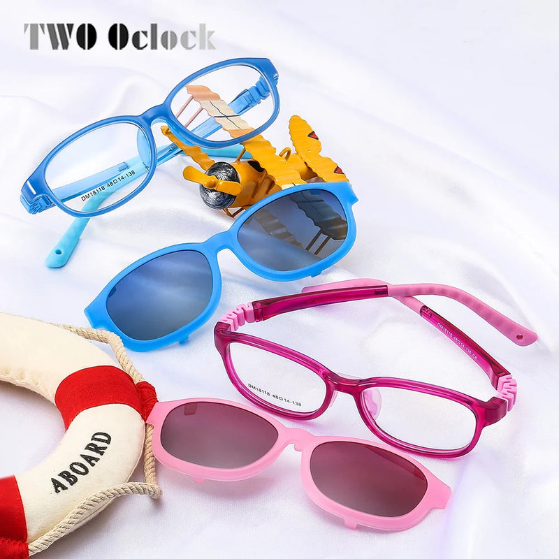Flexible 2 In 1 Kids Sunglasses Clips On Glasses Children's Shades Girls UV400 Sun Glasses 0 Diopter Optic Eyeglass Frame Pink