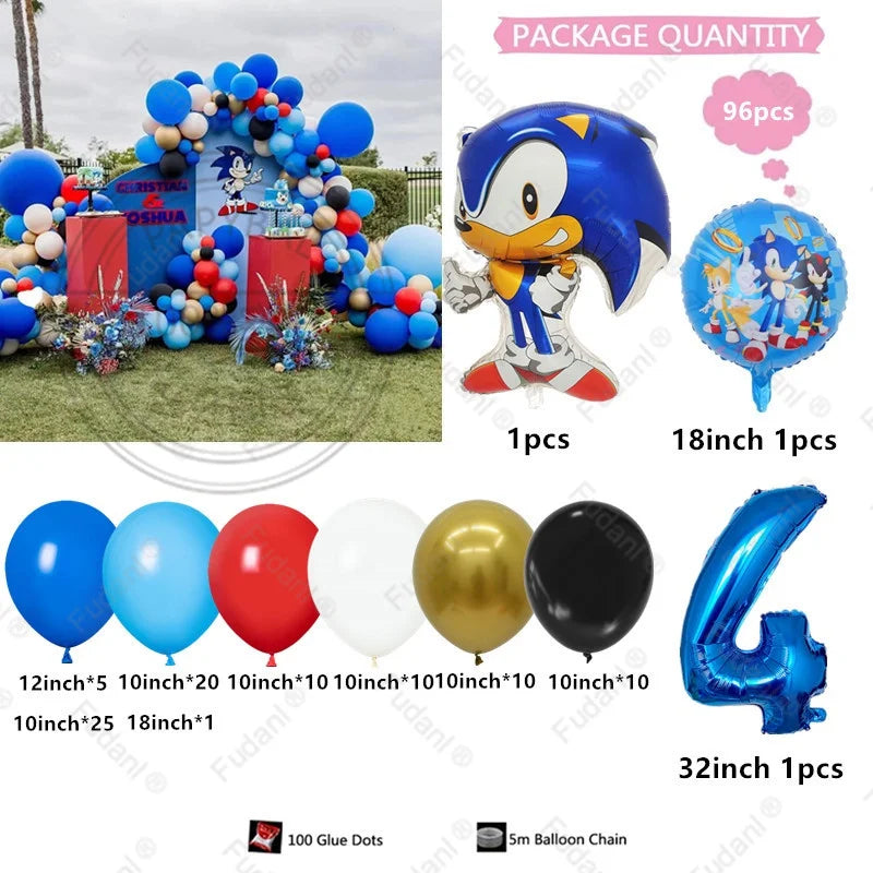 96pcs Sonic Themed Birthday Party Decoration Balloon Garland Set Is Suitable for Boys' Birthday Baby Shower Party Decoration