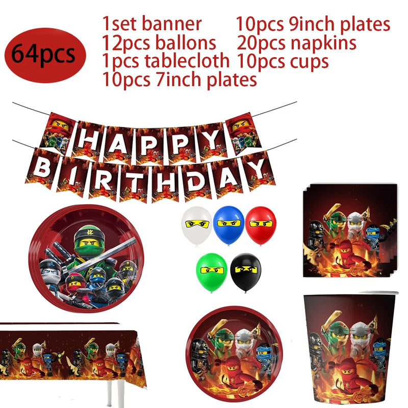 Ninja Them Birthday Party Decorations Kids Disposable Tableware Popcorn Paper Plates Balloons Cup For Boys Baby Shower Supplies