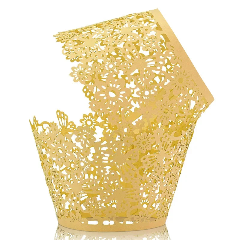 50 Pcs Laser Cut Hollow Cupcake Wrappers Baby Shower Muffin Cupcake Baking Cups Wedding Birthday Party Cake Decoration