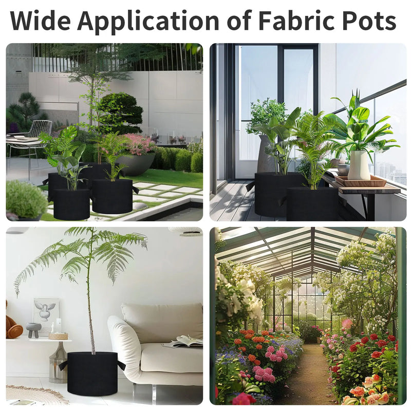 5-20Pcs Vegetable/Flower/Plant Grow Bags 5 Gallon Thickened Non-Woven Felt Fabric Planter Flower Pot with Handles