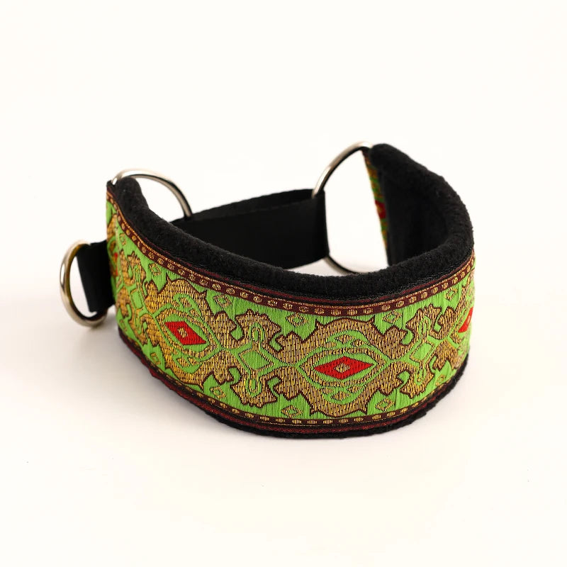 Comfortable soft cosy elegant whippet Italian Greyhound martingale collar Width5.5cm  Gold/silve/red/green