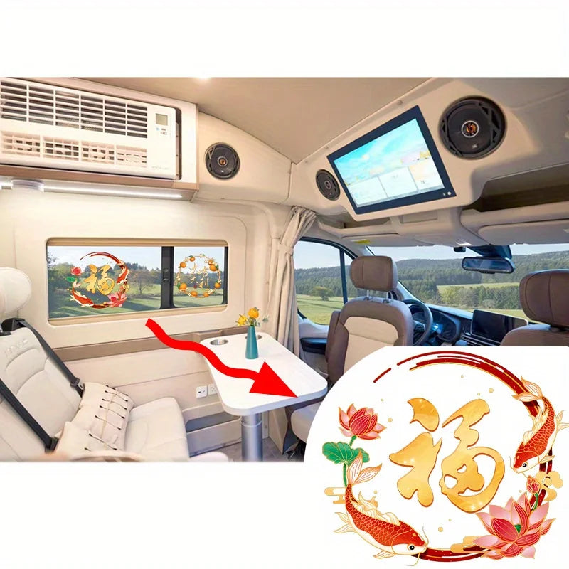 1pc Car RV Home Decoration Static Cling Glass Sticker, Chinese New Year, Spring Festival, Fu Character Paste