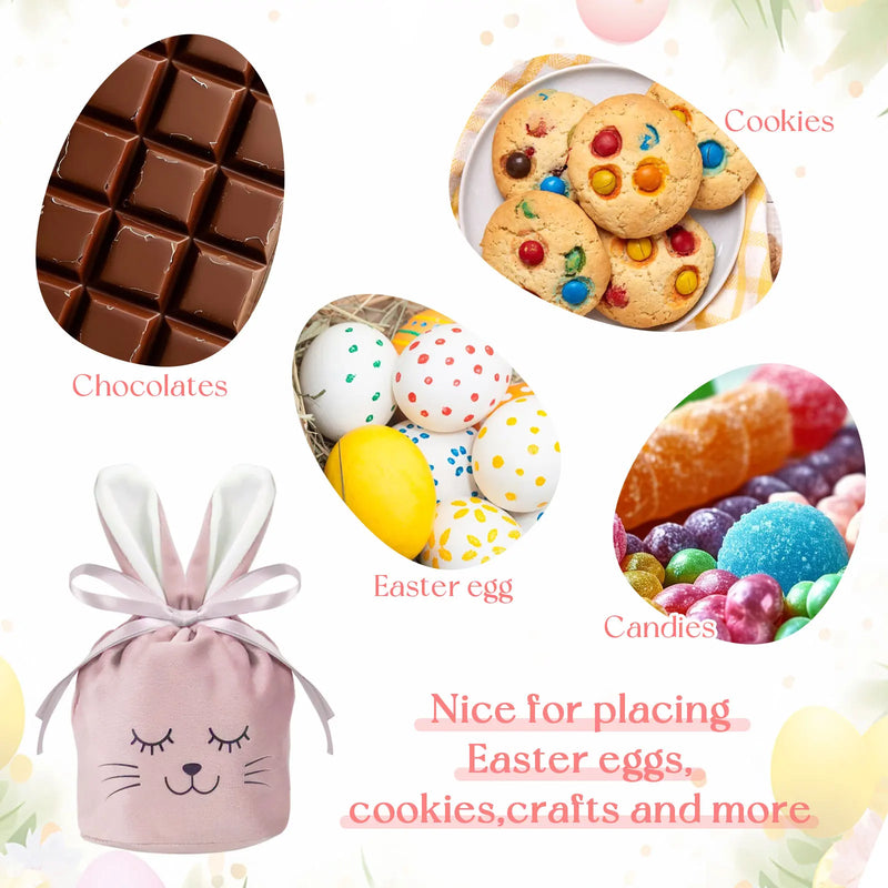 12-24pcs Easter Rabbit Bags Ears Velvet Bunny Gift Bags Chocolate Candy Box For Wedding Birthday Party Easter Decoration Storage
