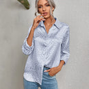 New Elegant Office Lady Long Sleeve Leopard Jacquard Blouse Turn Down Collar Button Shirt 2023 Spring Autumn Fashion Tops 19169