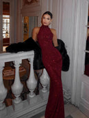 The Crimson Line | Sequin Sleeveless Maxi Gown