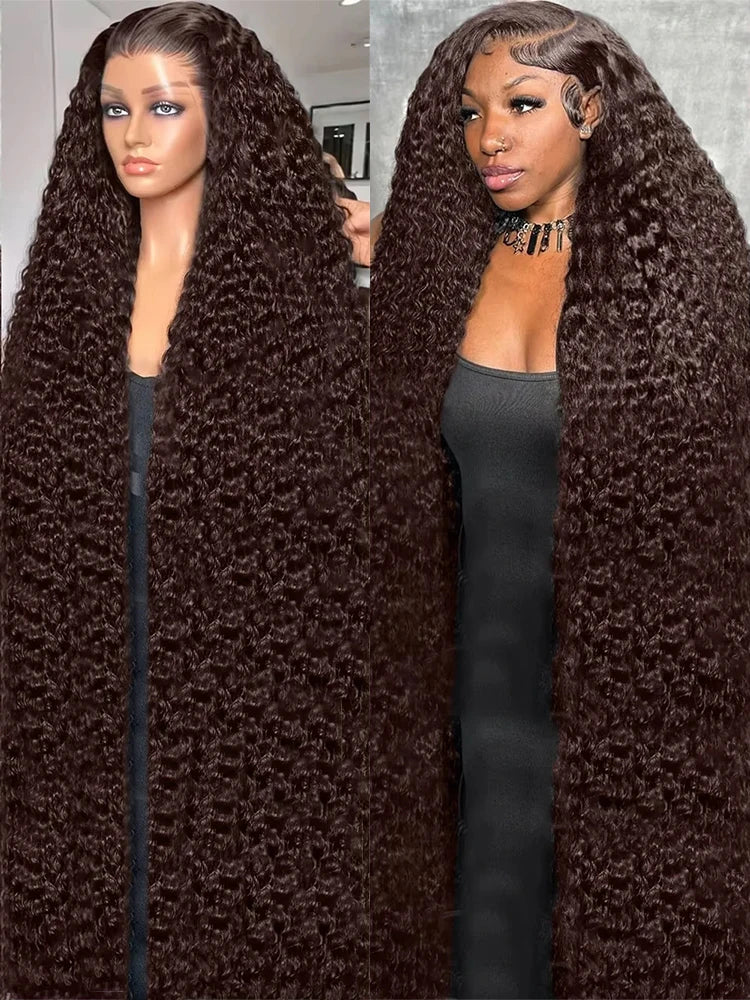 250 Density 13x6 HD Chocolate Brown Deep Wave Human Hair Wig Curly 13x4 Lace Front Water Wave 40Inch Lace Frontal Wig Preplucked