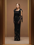 Women's Jersey A-line Flooer Length Party Dresses Customized Black Spaghetti Strap Evening Dress Back Zipper Prom Gowns New