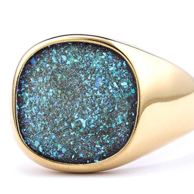 Trend Colourful Signet Square Ring Metal Glossy Geometric Width Crystal Bud Finger Punk Style Fashion Ring Jewelry Accessories