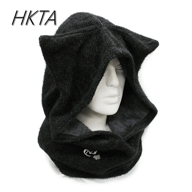 Japanese Harajuku Embroidery New Plush Dark Series Hat Student Boys and Girls Cat Ears Hats Scarf Winter Hat Y2K Halloween Cap